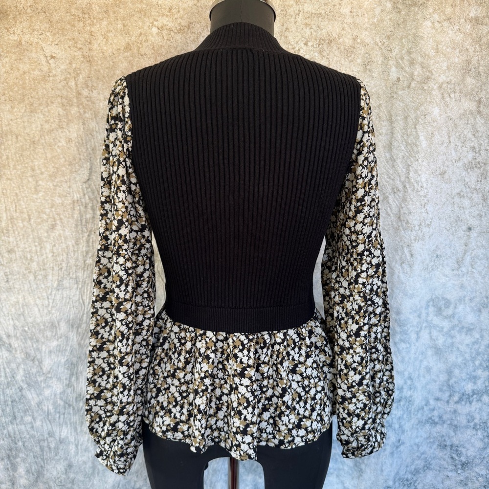 TMHL Ribbed Sweater Vest w/ Floral Balloon Sleeves & Ruffle - XS - Picture 3 of 7